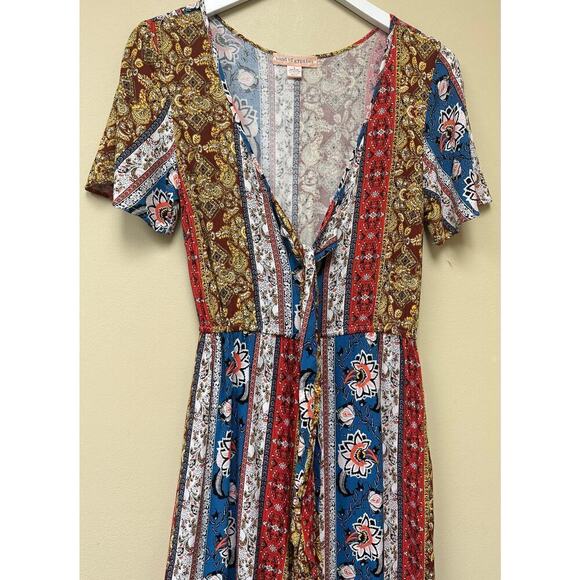 Band of Gypsies Orange Multicolor Floral Paisley Wide Leg Jumpsuit Size S - Picture 4 of 12